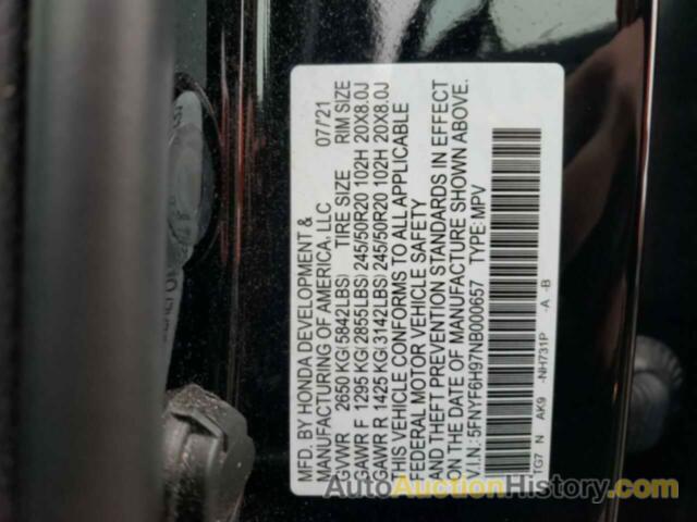 HONDA PILOT TOURING, 5FNYF6H97NB000657