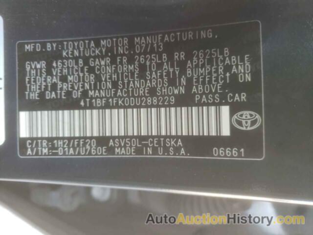 TOYOTA CAMRY L, 4T1BF1FK0DU288229