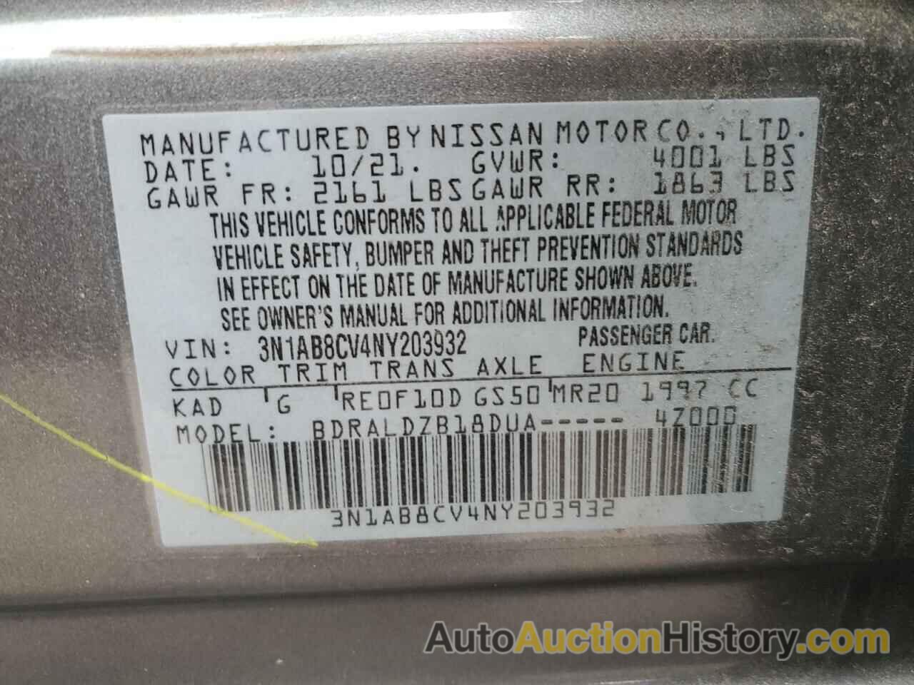 NISSAN SENTRA SV, 3N1AB8CV4NY203932