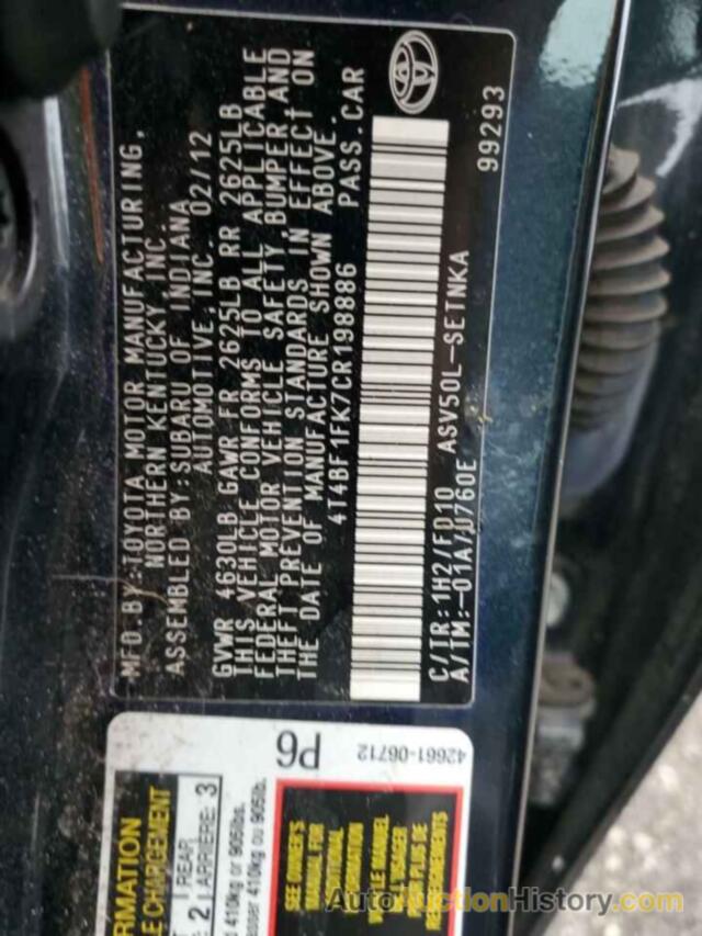 TOYOTA CAMRY BASE, 4T4BF1FK7CR198886