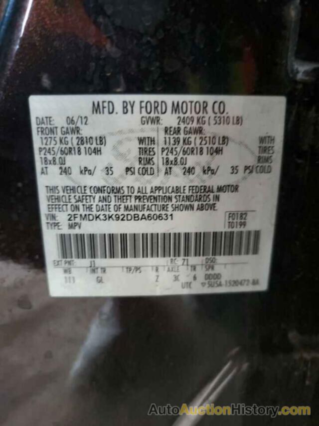 FORD EDGE LIMITED, 2FMDK3K92DBA60631