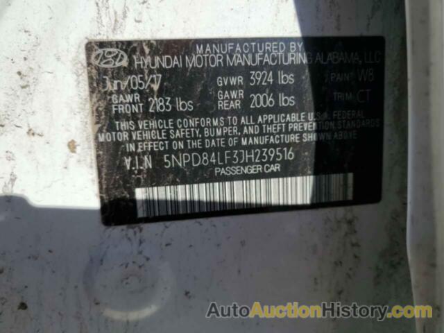 HYUNDAI ELANTRA SEL, 5NPD84LF3JH239516