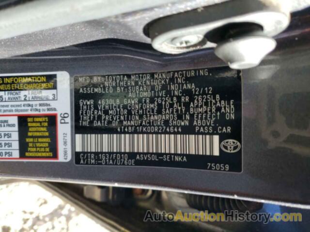 TOYOTA CAMRY L, 4T4BF1FK0DR274644