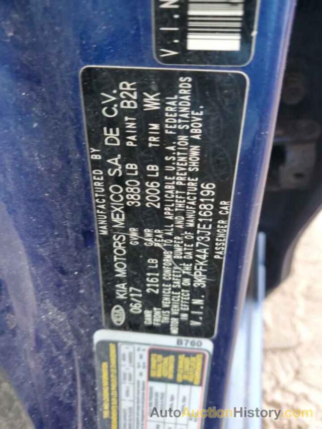 KIA FORTE LX, 3KPFK4A73JE168196