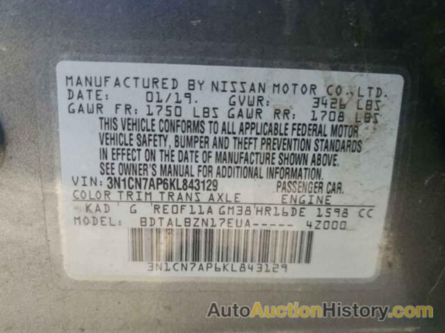 NISSAN VERSA S, 3N1CN7AP6KL843129