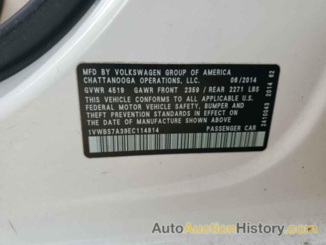 VOLKSWAGEN PASSAT SE, 1VWBS7A39EC114814