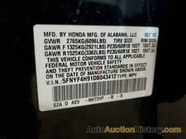 HONDA PILOT TOURING, 5FNYF4H91DB043412