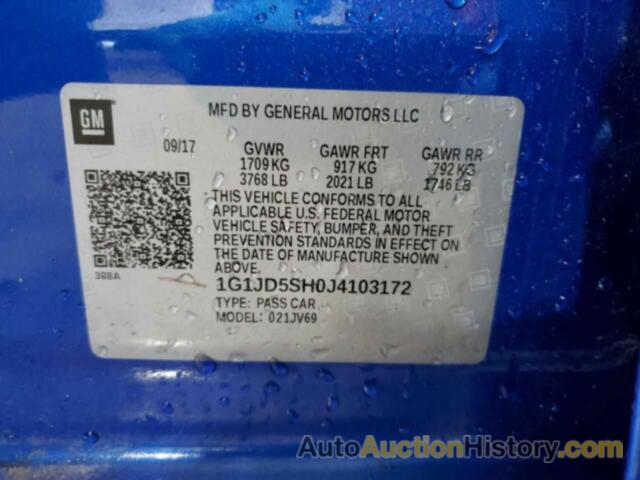 CHEVROLET SONIC LT, 1G1JD5SH0J4103172