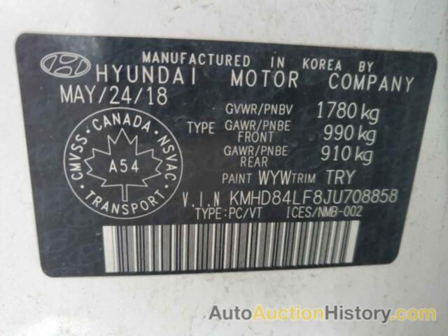 HYUNDAI ELANTRA SEL, KMHD84LF8JU708858