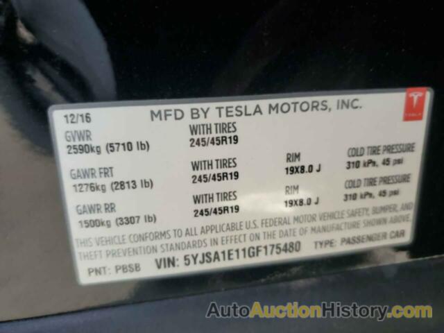 TESLA MODEL S, 5YJSA1E11GF175480