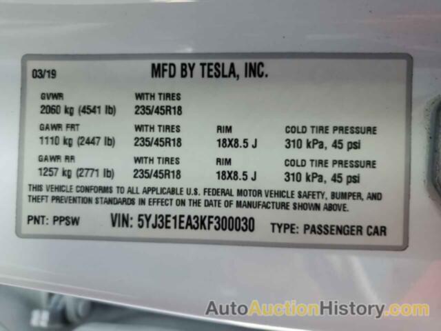 TESLA MODEL 3, 5YJ3E1EA3KF300030