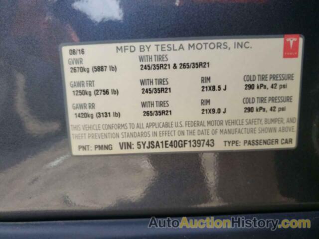 TESLA MODEL S, 5YJSA1E40GF139743