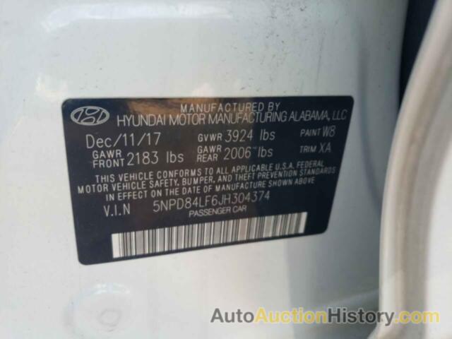 HYUNDAI ELANTRA SEL, 5NPD84LF6JH304374