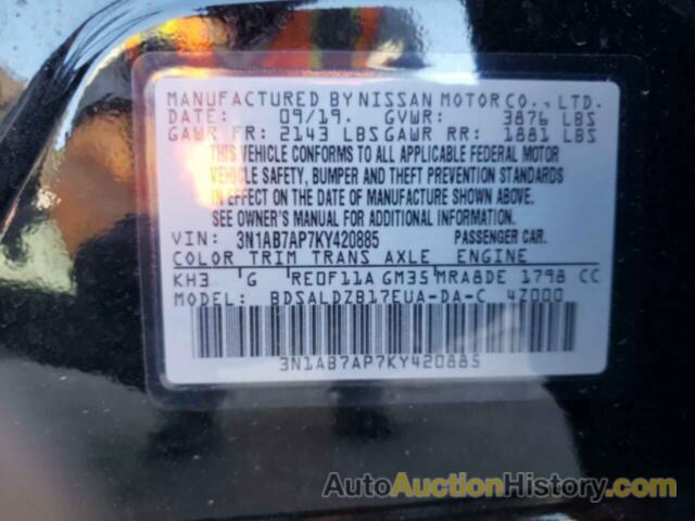 NISSAN SENTRA S, 3N1AB7AP7KY420885