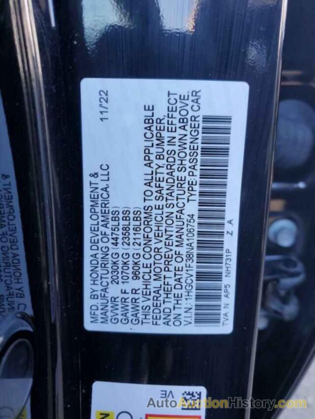 HONDA ACCORD SPORT, 1HGCV1F38NA106754