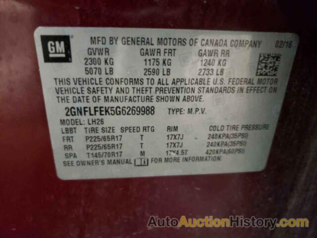 CHEVROLET EQUINOX LT, 2GNFLFEK5G6269988