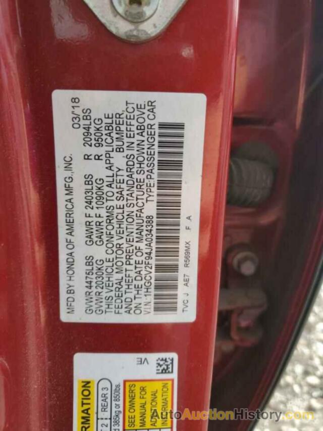 HONDA ACCORD TOURING, 1HGCV2F94JA034388