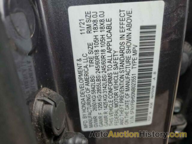 HONDA PILOT EXL, 5FNYF6H50NB023551