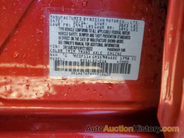 NISSAN SENTRA S, 3N1AB7APXHY218602