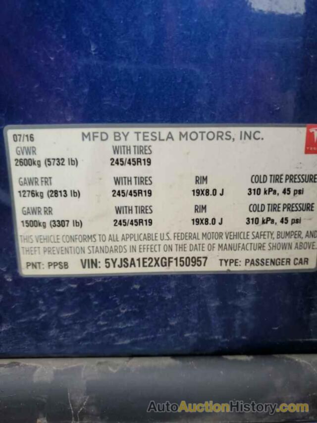 TESLA MODEL S, 5YJSA1E2XGF150957