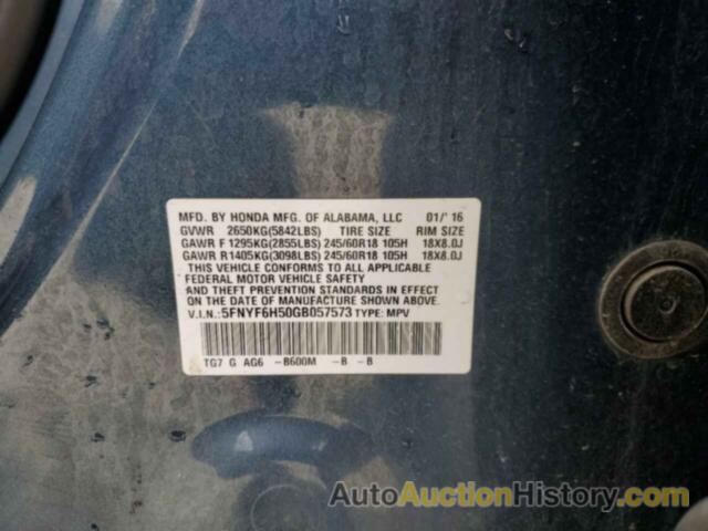 HONDA PILOT EXL, 5FNYF6H50GB057573