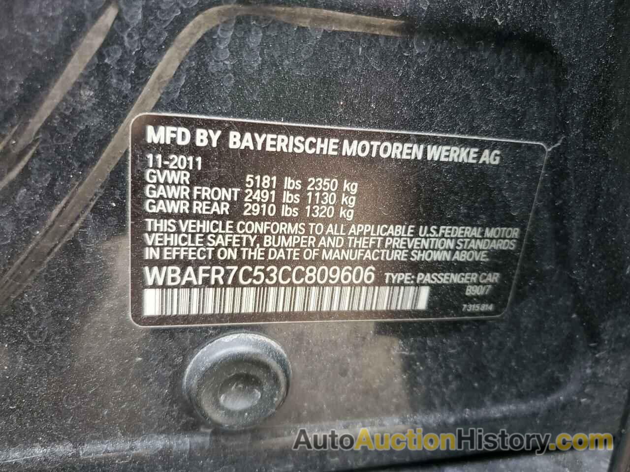 BMW 5 SERIES I, WBAFR7C53CC809606