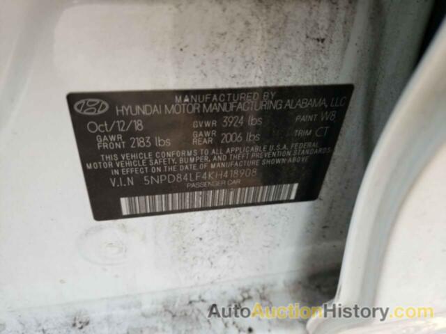 HYUNDAI ELANTRA SEL, 5NPD84LF4KH418908