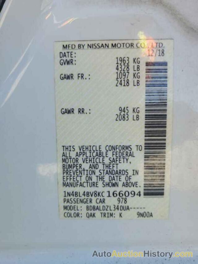 NISSAN ALTIMA S, 1N4BL4BV8KC166094