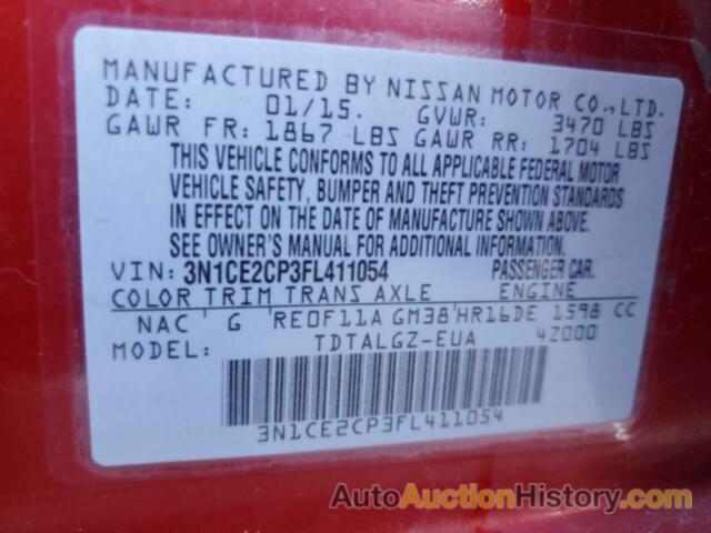 NISSAN VERSA S, 3N1CE2CP3FL411054