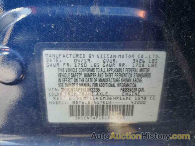 NISSAN VERSA S, 3N1CN7AP1KL862235