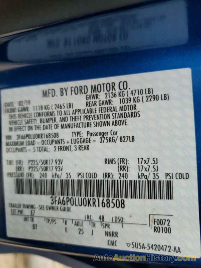 FORD FUSION SE, 3FA6P0LU0KR168508