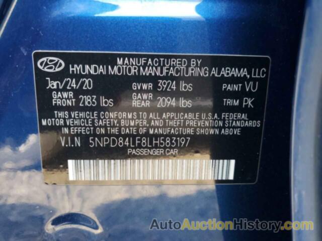 HYUNDAI ELANTRA SEL, 5NPD84LF8LH583197