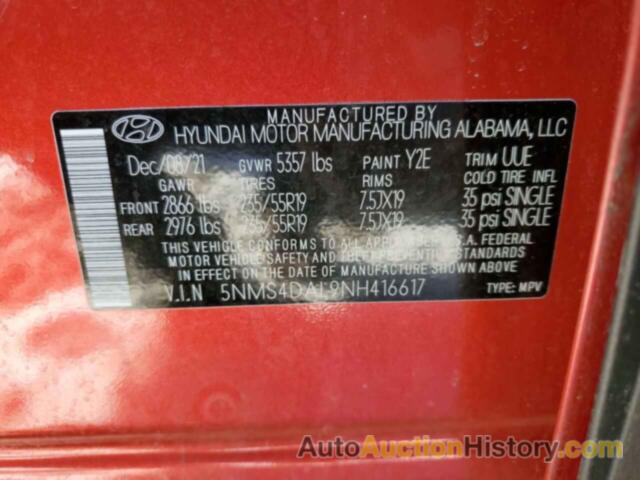 HYUNDAI SANTA FE LIMITED, 5NMS4DAL9NH416617