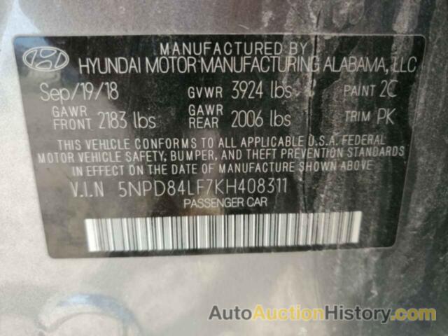 HYUNDAI ELANTRA SEL, 5NPD84LF7KH408311