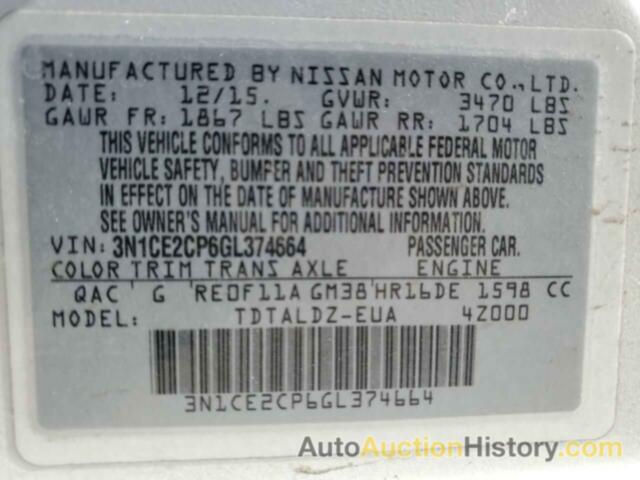 NISSAN VERSA S, 3N1CE2CP6GL374664