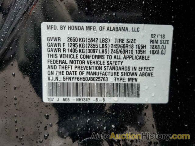 HONDA PILOT EXL, 5FNYF6H50JB025763