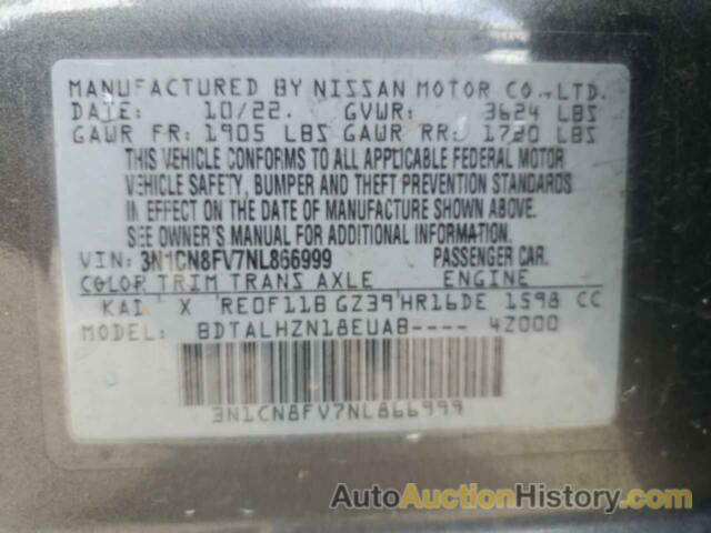 NISSAN VERSA SR, 3N1CN8FV7NL866999