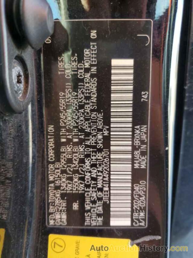 TOYOTA HIGHLANDER HYBRID, JTEEW41A492026701