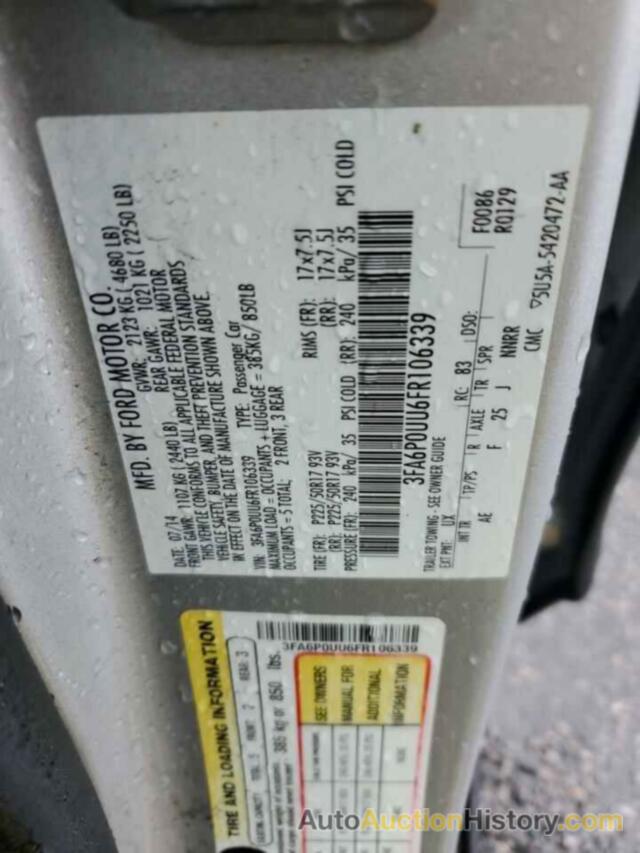 FORD FUSION S HYBRID, 3FA6P0UU6FR106339