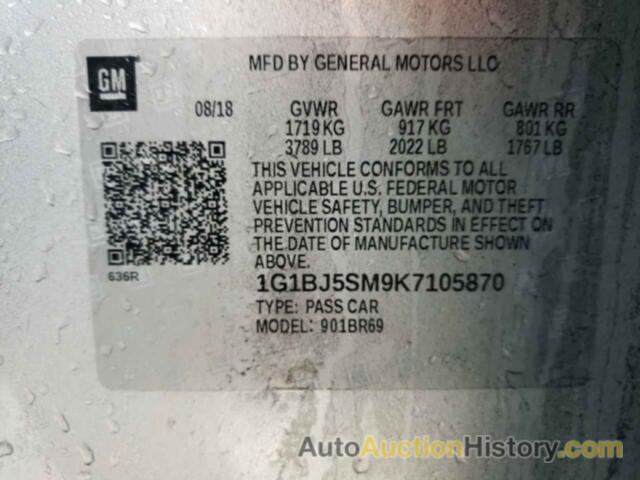 CHEVROLET CRUZE, 1G1BJ5SM9K7105870