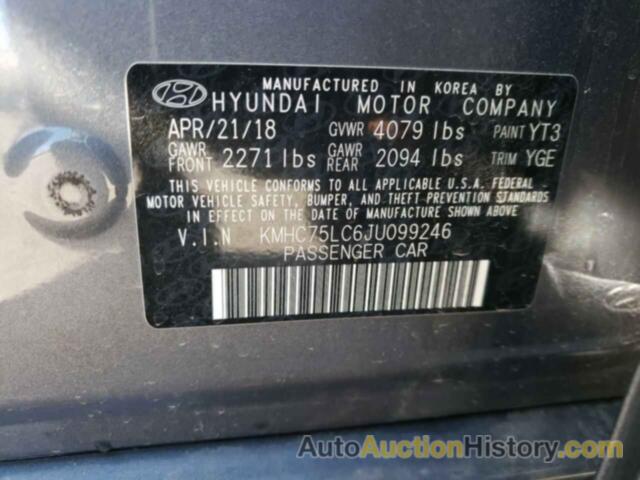 HYUNDAI IONIQ SEL, KMHC75LC6JU099246