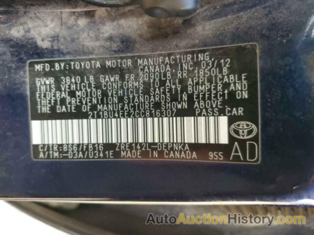 TOYOTA COROLLA BASE, 2T1BU4EE2CC816307