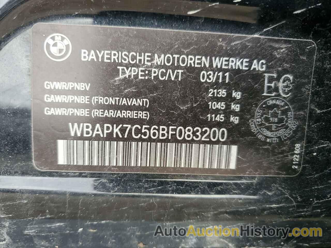BMW 3 SERIES XI, WBAPK7C56BF083200