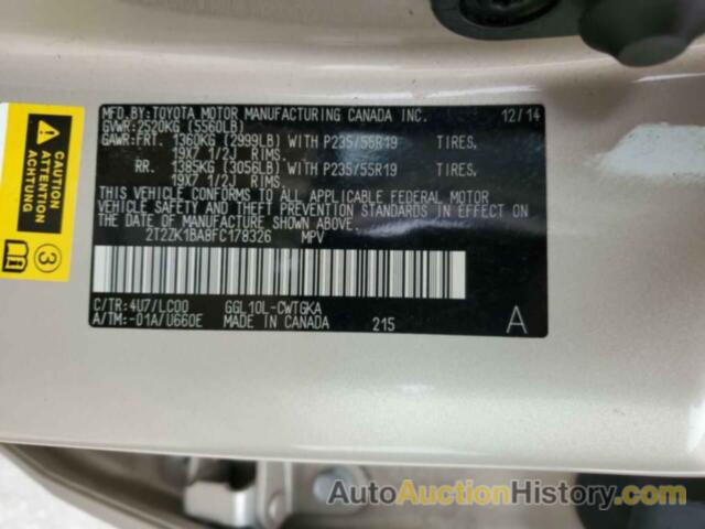 LEXUS RX350 350, 2T2ZK1BA8FC178326