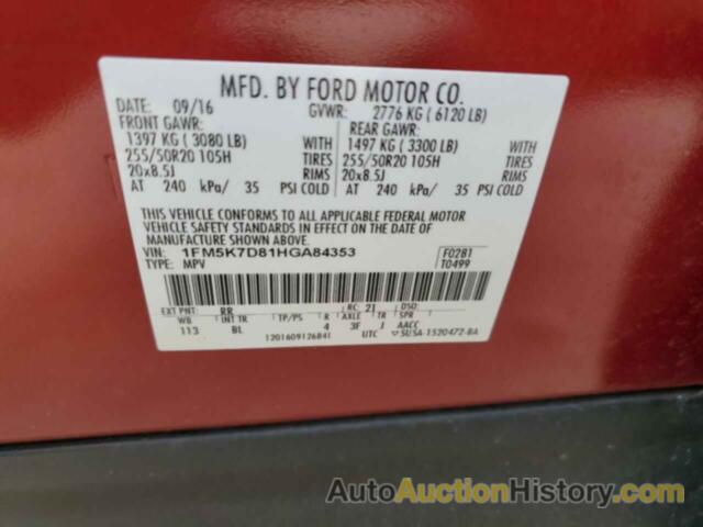 FORD EXPLORER XLT, 1FM5K7D81HGA84353