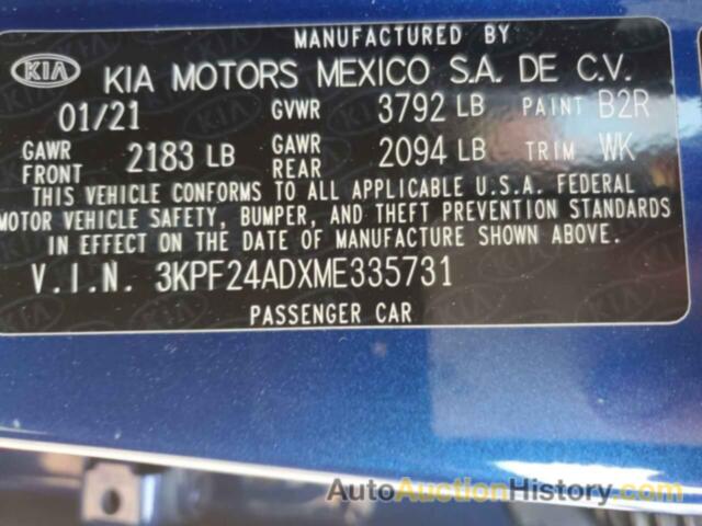 KIA FORTE FE, 3KPF24ADXME335731