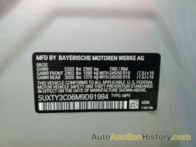 BMW X3 SDRIVE30I, 5UXTY3C06M9D91984