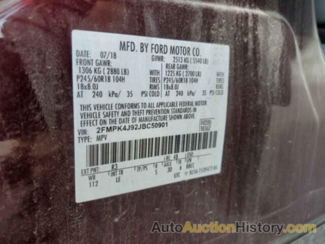 FORD EDGE SEL, 2FMPK4J92JBC50901