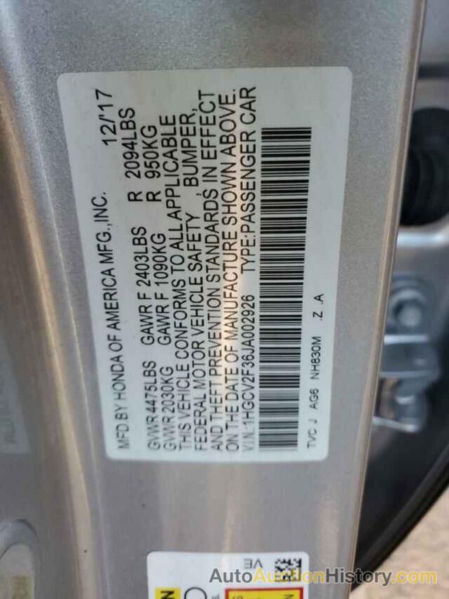 HONDA ACCORD SPORT, 1HGCV2F36JA002926