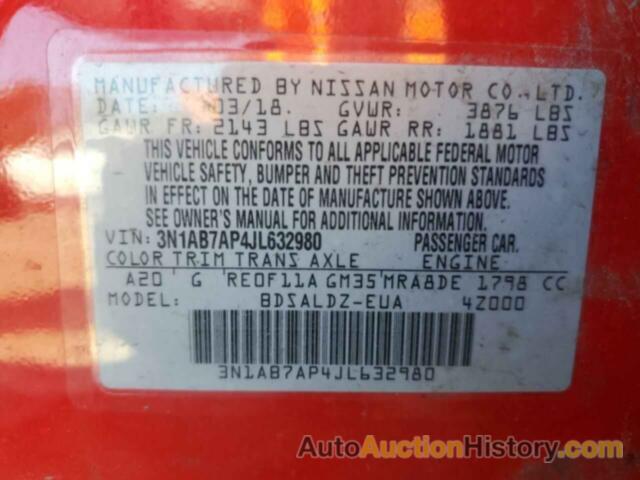 NISSAN SENTRA S, 3N1AB7AP4JL632980